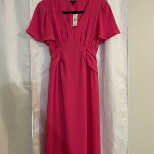 Ann Taylor Hot Pink Flutter-Sleeve Midi Dress